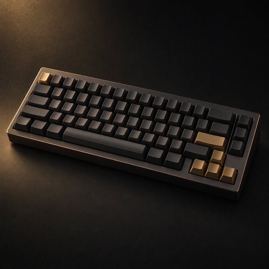 Slate 65 mechanical keyboard in graphite aluminium with brass accent keys